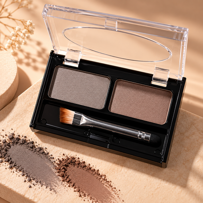2-Color Eyebrow Powder Palette with Angled Brush, Natural Brow Makeup Kit for Filling, Shaping and Defining Eyebrows